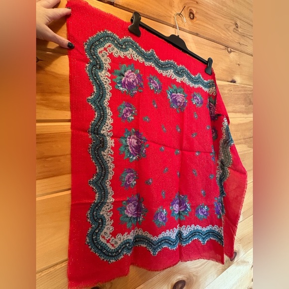 Vintage Glentex Scarf Red Purple Floral Square Made in Japan 30" x 30" - Picture 1 of 4